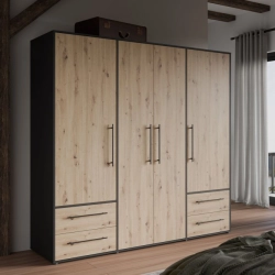 Szafa przesuwna na ubrania 200 cm  Kolor Czarny / Dąb Artisan